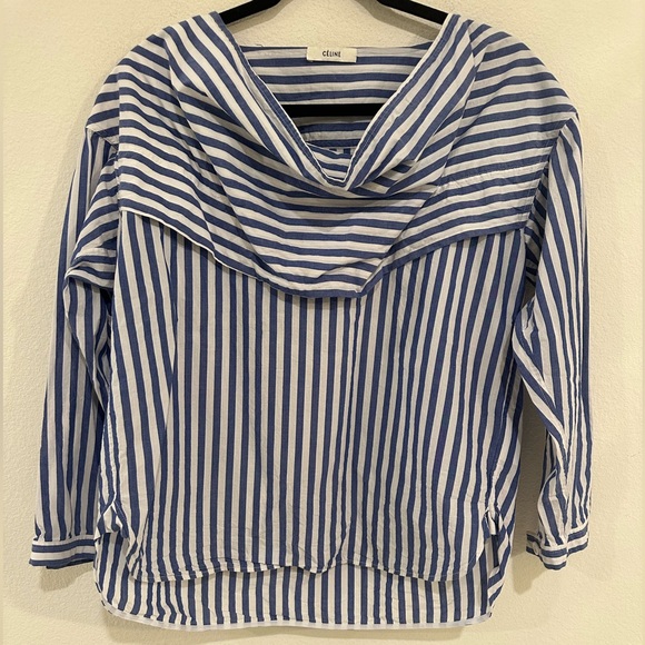 CÉLINE Blue and White Striped Cotton Shirt - Picture 1 of 7